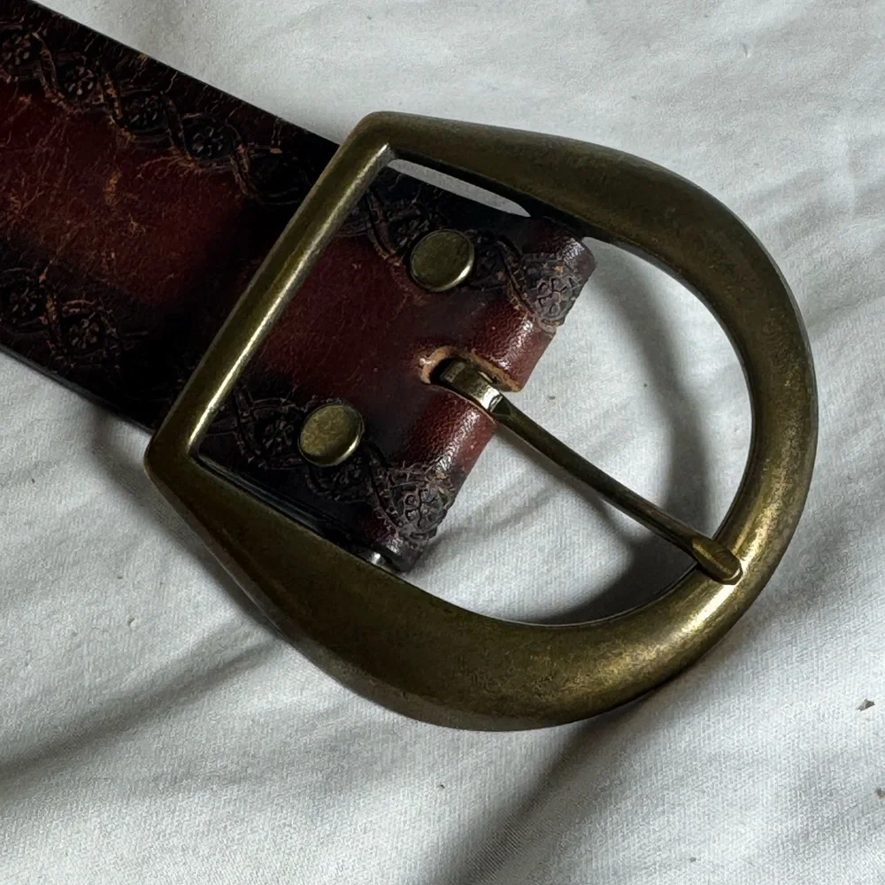 Western Style -Hand Stained Steerhide Leather - Brown Men's Belt - Size 34/36 - Picture 2 of 12